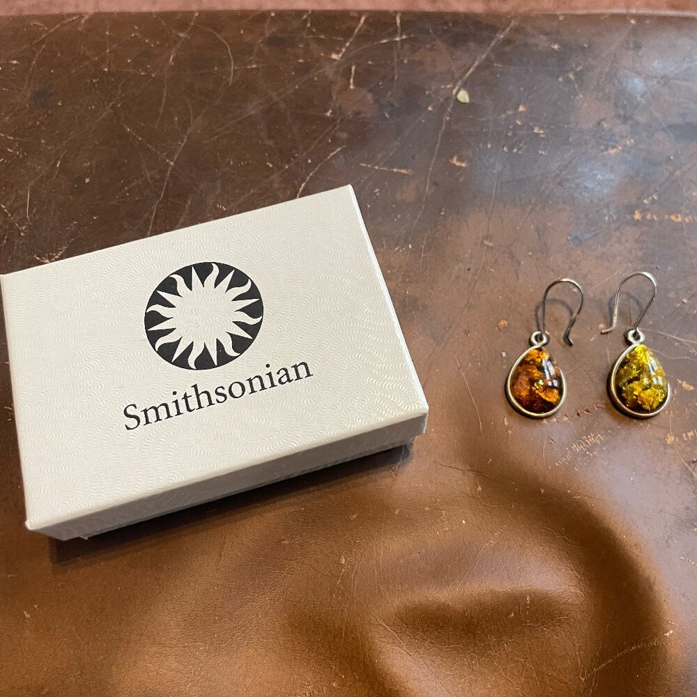Women's Sterling Silver Dangling Earrings w/ Large Amber Gemstones